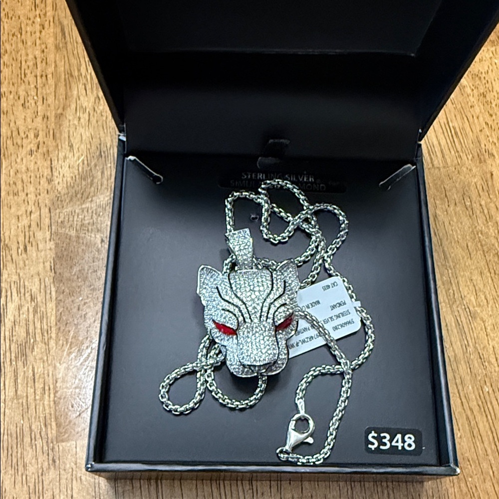 24” Silver Panther Pendant Necklace w/Red Accents Ret. $348